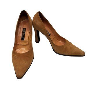 Casadei Suede 105mm Chunky Heel Pumps Size 9.5 AA Brown Womens Shoes